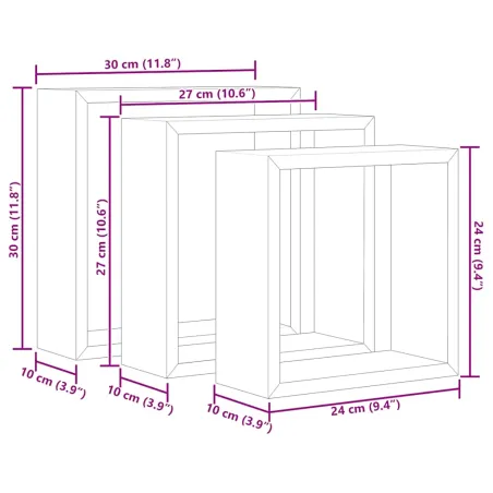 Étagères murales sous forme de cube 3 pcs Gris MDF
