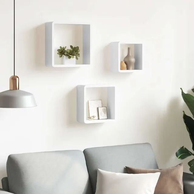 Étagères murales sous forme de cube 3 pcs Blanc MDF