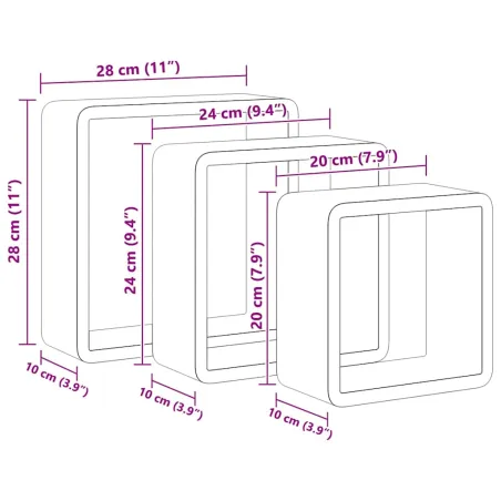 Étagères murales sous forme de cube 3 pcs Blanc MDF