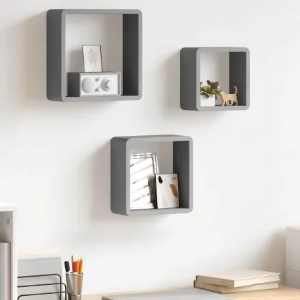 Étagères murales sous forme de cube 3 pcs Gris MDF
