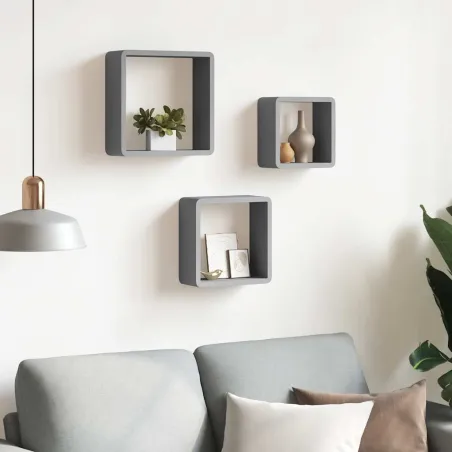 Étagères murales sous forme de cube 3 pcs Gris MDF