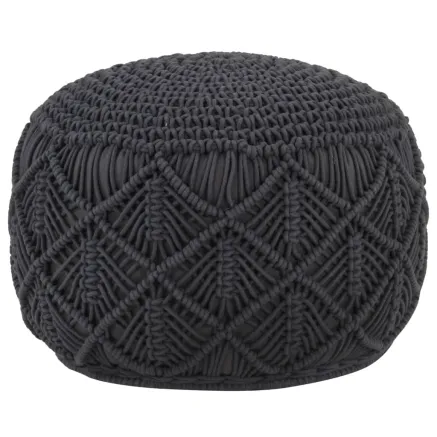 Pouf fait à la main en macramé Anthracite 45x30 cm Coton