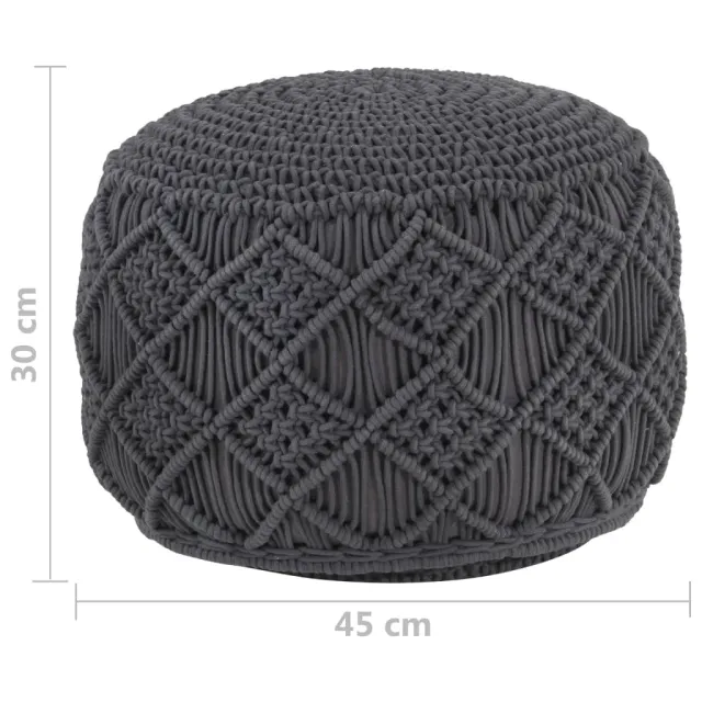 Pouf fait à la main en macramé Anthracite 45x30 cm Coton