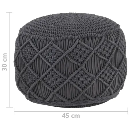 Pouf fait à la main en macramé Anthracite 45x30 cm Coton