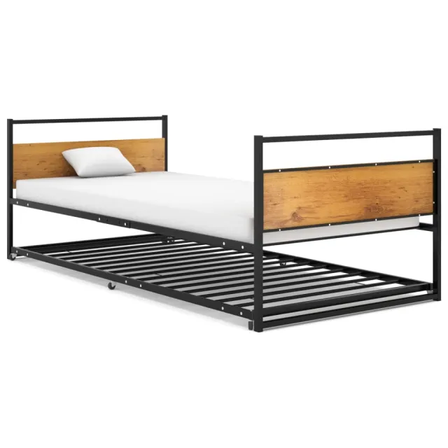 Cadre de lit extensible sans matelas Noir Métal 90x200 cm