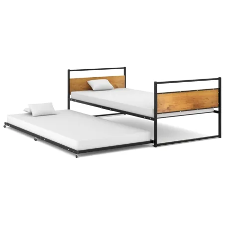 Cadre de lit extensible sans matelas Noir Métal 90x200 cm