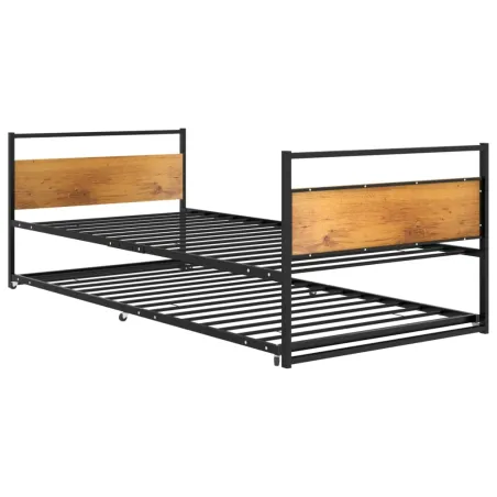 Cadre de lit extensible sans matelas Noir Métal 90x200 cm
