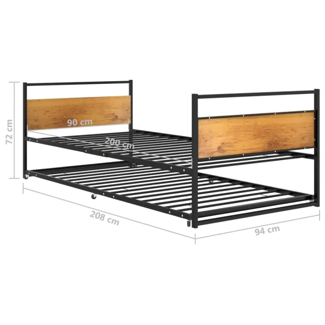 Cadre de lit extensible sans matelas Noir Métal 90x200 cm