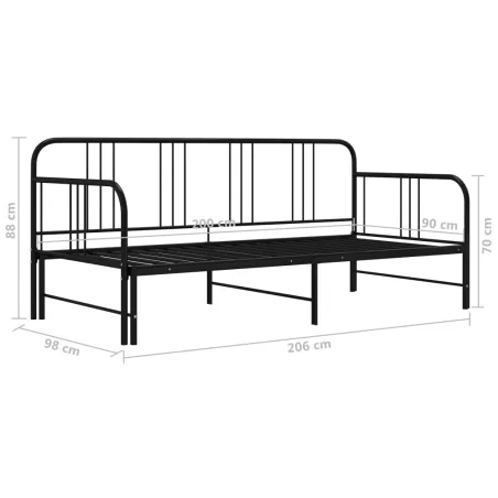 Cadre de canapé-lit extensible sans matelas Noir Métal 90x200cm