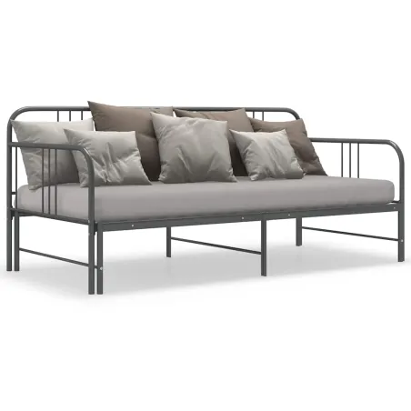 Cadre de canapé-lit extensible sans matelas gris métal 90x200cm