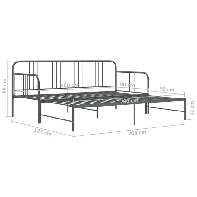 Cadre de canapé-lit extensible sans matelas gris métal 90x200cm