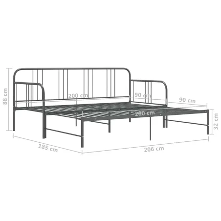 Cadre de canapé-lit extensible sans matelas gris métal 90x200cm