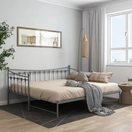 Cadre de canapé-lit extensible sans matelas gris métal 90x200cm