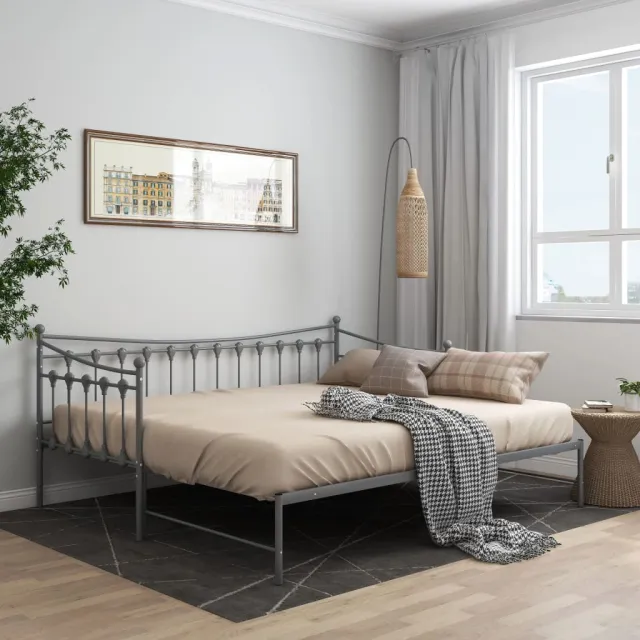 Cadre de canapé-lit extensible sans matelas gris métal 90x200cm