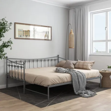 Cadre de canapé-lit extensible sans matelas gris métal 90x200cm