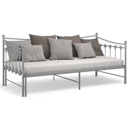 Cadre de canapé-lit extensible sans matelas gris métal 90x200cm