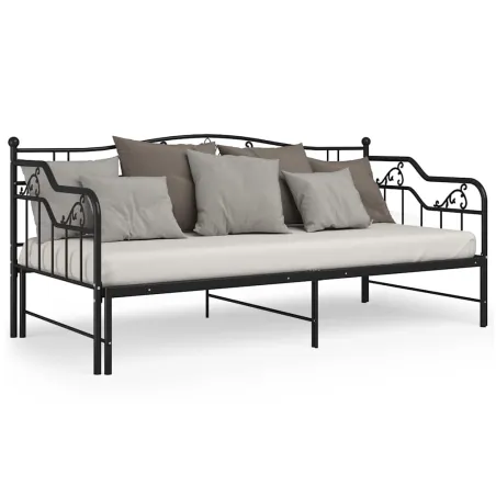 Cadre de canapé-lit extensible sans matelas Noir Métal 90x200cm