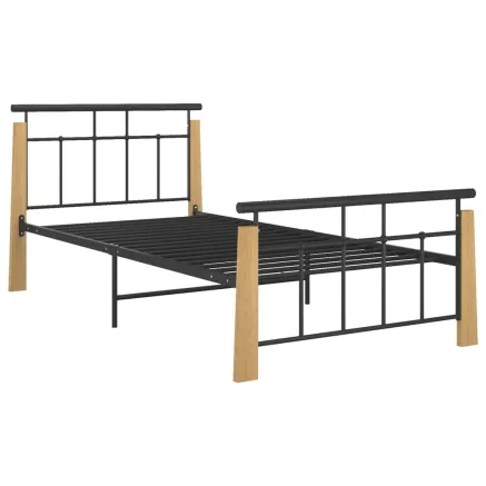 Cadre de lit sans matelas métal bois de chêne massif 100x200 cm 2