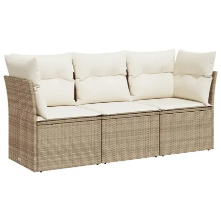 Salon de jardin avec coussins 3 pcs beige résine tressée 2