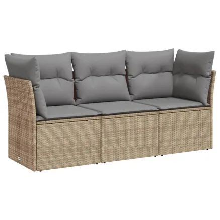 Salon de jardin avec coussins 3 pcs beige résine tressée 2