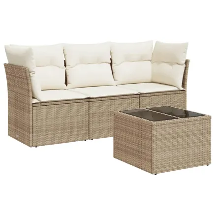 Salon de jardin avec coussins 4 pcs beige résine tressée 2
