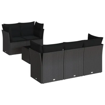 Salon de jardin 6 pcs avec coussins noir résine tressée 2
