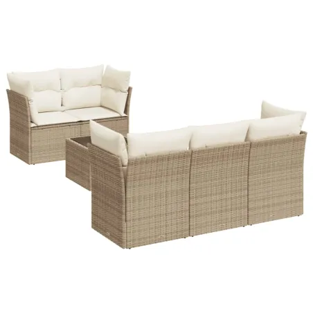 Salon de jardin avec coussins 6 pcs beige résine tressée