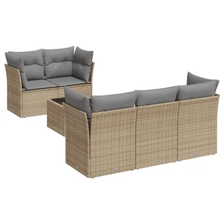 Salon de jardin avec coussins 6 pcs beige résine tressée 2
