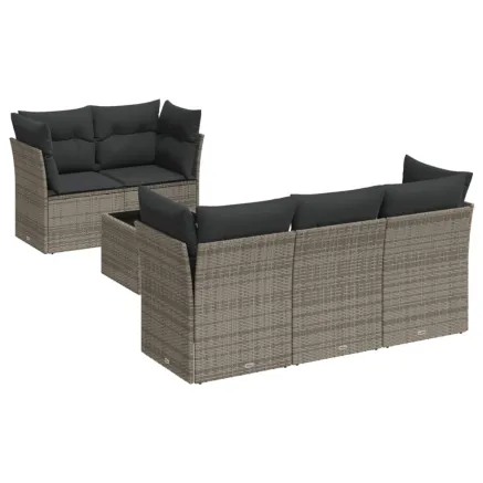 Salon de jardin 6 pcs avec coussins gris résine tressée 2