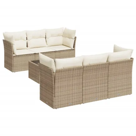 Salon de jardin avec coussins 7 pcs beige résine tressée 2