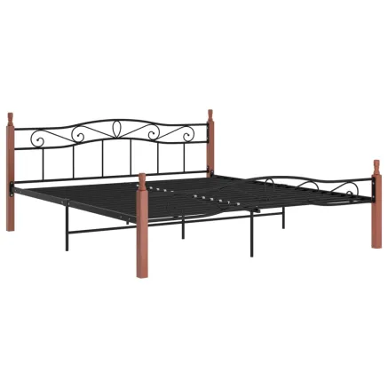 Cadre de lit sans matelas noir métal bois chêne 200x200 cm 2