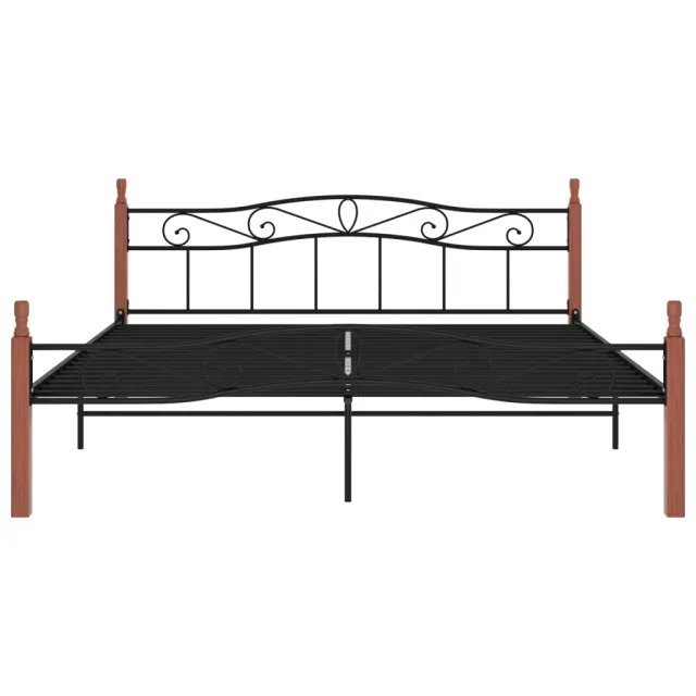 Cadre de lit sans matelas noir métal bois chêne 200x200 cm