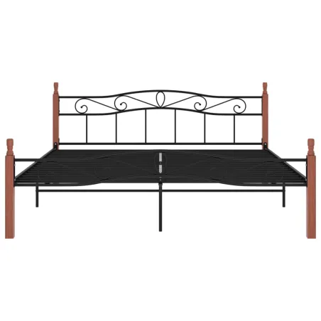 Cadre de lit sans matelas noir métal bois chêne 200x200 cm