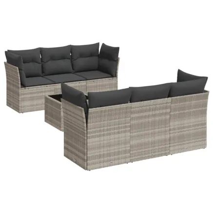 Salon de jardin avec coussins 7 pcs gris clair résine tressée 2