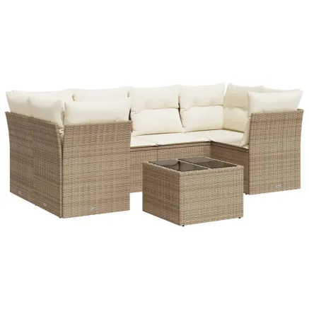 Salon de jardin avec coussins 7 pcs beige résine tressée 2