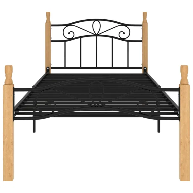 Cadre de lit sans matelas noir métal bois chêne massif 90x200cm