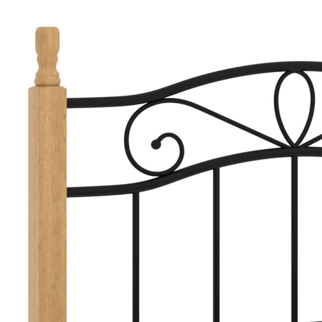 Cadre de lit sans matelas noir métal bois chêne massif 90x200cm