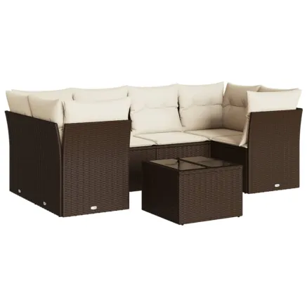 Salon de jardin avec coussins 7 pcs marron résine tressée 2