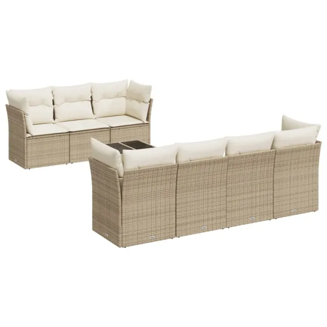 Salon de jardin avec coussins 8 pcs beige résine tressée