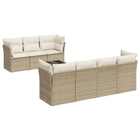 Salon de jardin avec coussins 8 pcs beige résine tressée