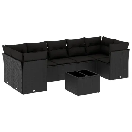 Salon de jardin 8 pcs avec coussins noir résine tressée 2