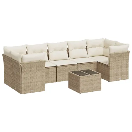 Salon de jardin avec coussins 8 pcs beige résine tressée