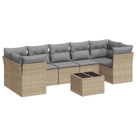 Salon de jardin avec coussins 8 pcs beige résine tressée 2