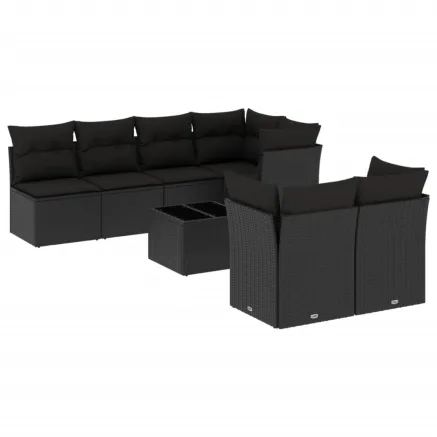 Salon de jardin 8 pcs avec coussins noir résine tressée 2