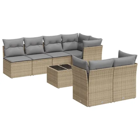 Salon de jardin avec coussins 8 pcs beige résine tressée