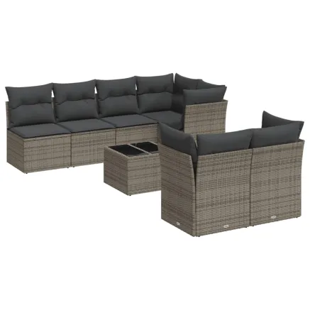 Salon de jardin 8 pcs avec coussins gris résine tressée 2