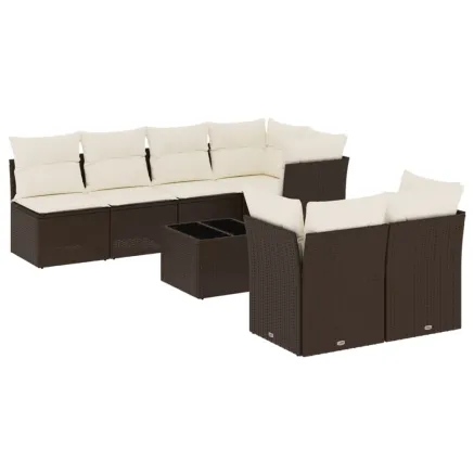 Salon de jardin 8 pcs avec coussins marron résine tressée 2