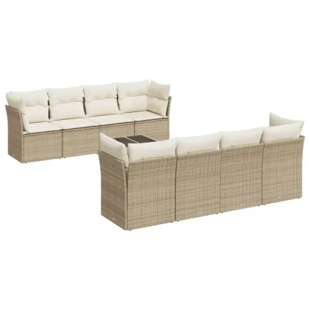 Salon de jardin avec coussins 9 pcs beige résine tressée 2