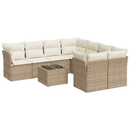 Salon de jardin avec coussins 9 pcs beige résine tressée 2