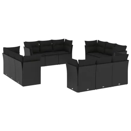 Salon de jardin 12 pcs avec coussins noir résine tressée 2